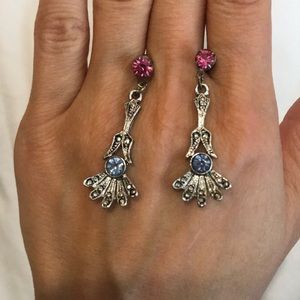 Pink and Blue Stone Dangle Earrings